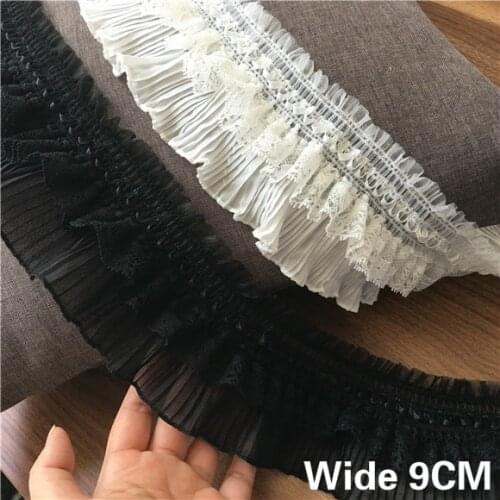 9CM Wide Exquisite 3D Pleated Chiffon Lace Cotton Embroidery Collar Neckline Lace Trim DIY Sewing Garment Dress Curtains Decor