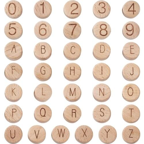 72pcs Beechwood Beads Flat Round Number Letter Wood Beads Loose Spacer For DIY Handmade Bracelet Necklace Jewelry Making 15x7mm