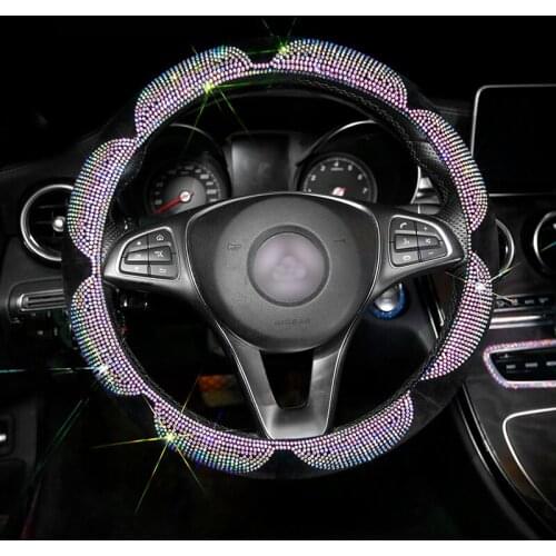 Flower Colorful Rhinestone Car Steering Wheel Covers Crystal Diamond Car Cover Steering-Wheel Case Auto Accessories For Women