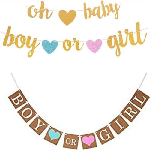 Baby Shower Decorations Boy or Girl Banner Gender Reveal Bunting Flag Baby Gender Show Party Favors Pregnancy Announcement