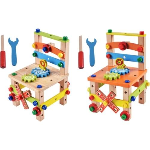 Wooden DIY Assembling Chair Puzzle Blocks Montessori Baby Combination Gift