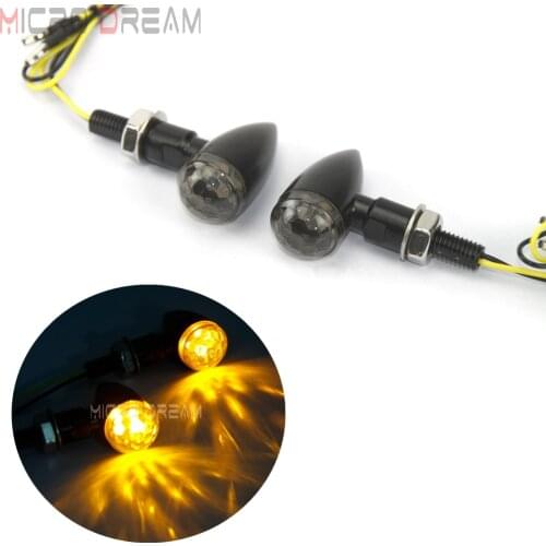 E-mark E11 Approved Motorcycle LED Bullet Turn Signal Amber Light 8mm Bolt for Harley Sportster Dyna Custom DC 12V Indicator
