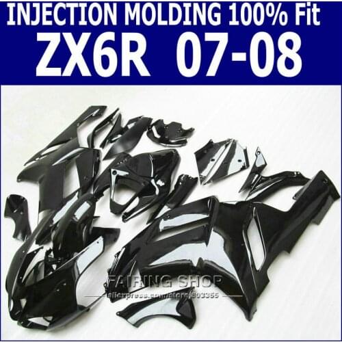 Glossy balck Fairings For Kawasaki zx6r 2008 08 07 2007 Injection mold Fairing kit (Customize free ) S101
