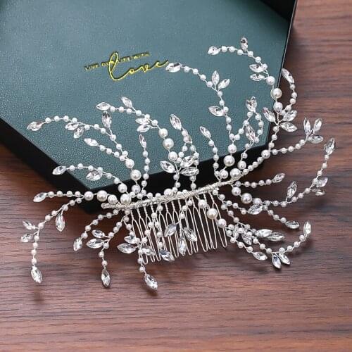 Pearl Rhinestone Hair Comb Bride Tiara Head Jewelry Wedding Accessories For Women Headband Exquisite Hair Jewelry