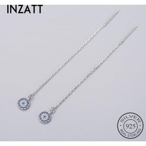 INZATT Bohemia Geometric Round Blue Zircon Dangle Drop Earrings Long Chain Tassel Charm Women Wedding Fashion Jewelry 2018 Gift