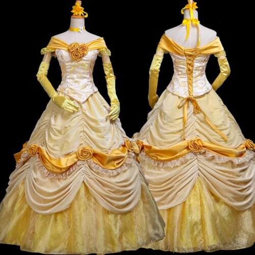 Beautiful Girl And Beast Princess Belle Gorgeous Party Dance Dress Halloween Carnival Ball Gown Adult Women Cosplay Costume