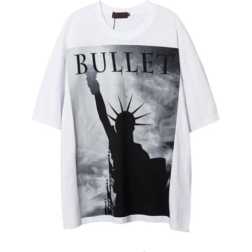Summer Original Lady Liberty Printing T Shirt For Men Hip Hop Loose Punk Rock Short Sleeved Tee
