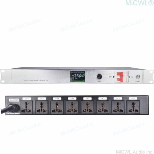 MiCWL 8 Channel LCD Power Sequence Controller 1U Rack Mount 30A 6000W Conditioner Surge Protector with Regulator Air Switch