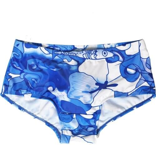 Mens Japanese Printed Fashion Boxer Swimming Shorts Blue And White Simple Trend 2020 Occident Youth Boxer Shorts With Push Pad