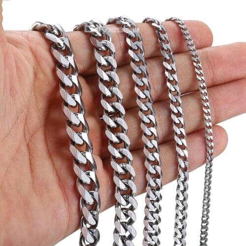 Personalized Size wide 3-11mm Mens Necklace Stainless Steel Cuban Link Chain Silver Color Male Jewelry Gifts for Men