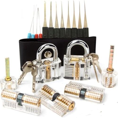 Locksmith Practice Picking Set with 7pcs Transparent Lock,12pcs Broken Remove Tools,Interesting Mechanical Research Toy Gift