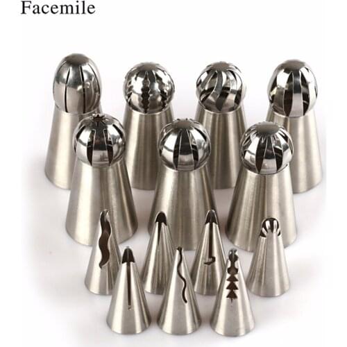 Facemile 14Pcs Pastry Nozzles Icing Piping Tips Russian +Korean Cake Decorating Tulip Nozzles Piping Set Baking Tool