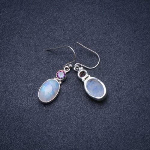 Natural Rainbow Moonstone and Mystical Topaz Handmade Unique 925 Sterling Silver Earrings 1.25" Y0280