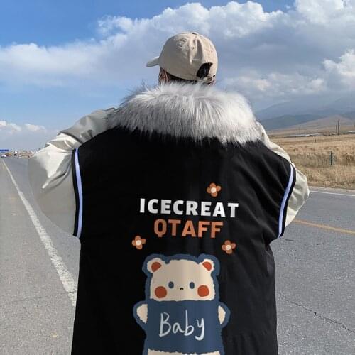 April MOMO 2021 Winter New Cotton Coat Jacket Male Korean Style Loose College Style Handsome Cotton Coat Jacket