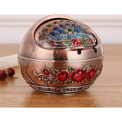 1 Pcs Ashtray Round Durable Protable Household Home Decor Zinc Alloy Retro Large Ash Holder with Lid for Home Desktop Ashtray