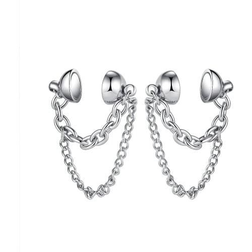 Simple Geometric Double-Layer Chain Studs Earrings Megnetic Stainless Steel Earring for Woman Men Punk Jewelry