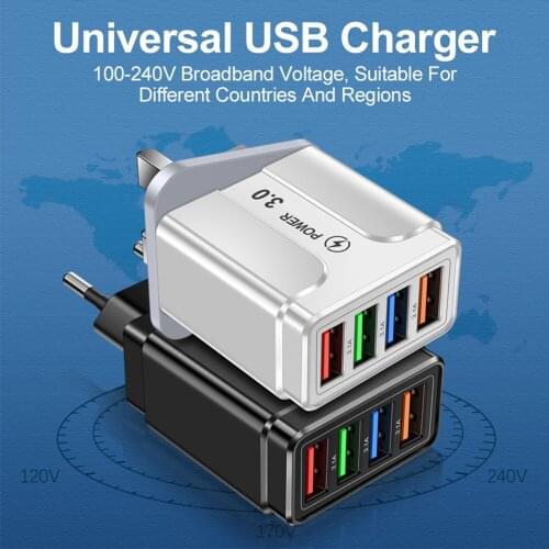 QC 3.0 Power Supply Travel 4 USB Port Butterfly Illuminated Wall Charger Universal Adapter 3.1A PC UK/EU/US for Mobile Phone