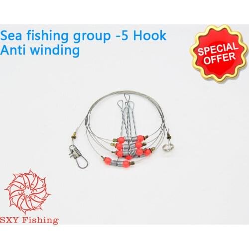 SXY FISHING Sea fishing group 5 hook Stainless steel balance string 5 hooks Anti winding Guard against the bottom String hook