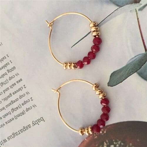 Pretty Gold Color Colorful Multi Bead Strand Gorgeous Hoop Earrings For Women Girly School Everyday Wearing Elegant Accessories