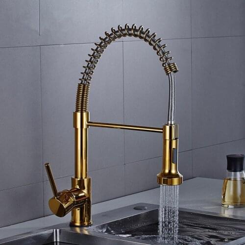 Kitchen Sink Faucets Brass Pull Down Sink Mixer Tap With Spring Hose Single Handle Hot & Cold Water Sink Crane Tap Black/Gold