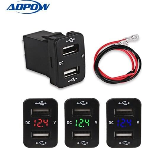 LED Car Charger For Smartphone 2 USB Port Car Charging Socket Charger With LED Display Voltage Voltmeter For Toyota