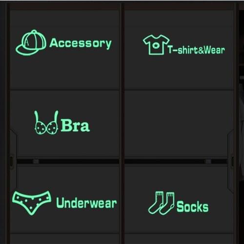 Glow in the Dark Clothes Category Label Home Decor Bedroom Luminous Wall Sticker Decal Clothing Wardrobe Storage Sorting Sticker