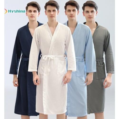 Waffle Japanese Kimono Yukata Mens Summer Thin Bathrobes Long Nightgown Pajamas Steaming Clothes