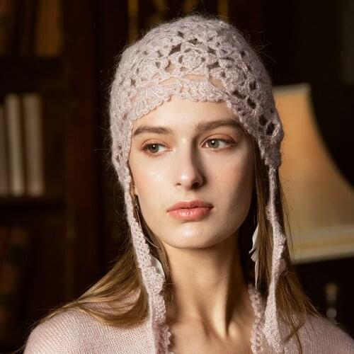 X036 Adult Hand-Woven Knitting Hats Adjustable Autumn Flower Beret Sweet Cute Woolen Cap Korean Fashion Baotou Hat