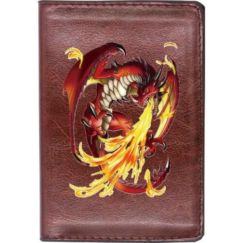 High Quality Leather Vintage Mysterious Fire Dragon Passport Cover ID Credit Card Case