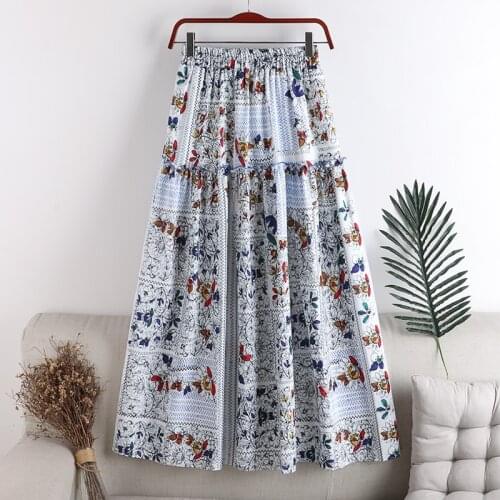 Autumn and winter new High waist slimming elastic waist big swing art print Skirt 2020 Floral Animal Print Swing Ladies Skirt