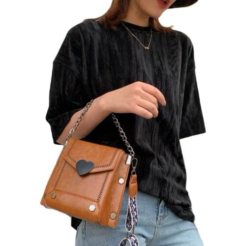 Women PU Leather Messenger Bag Retro Style Shoulder Purse Satchel with Heart Buckle for Work Travel Hiking Handbag