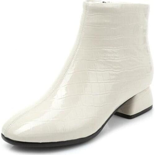 2020 Autumn Winter High Quality Cowhide Patent Leather Boots Soft Comfort Non-slip Wear Low-heel Women Boots Fashion Short Boots