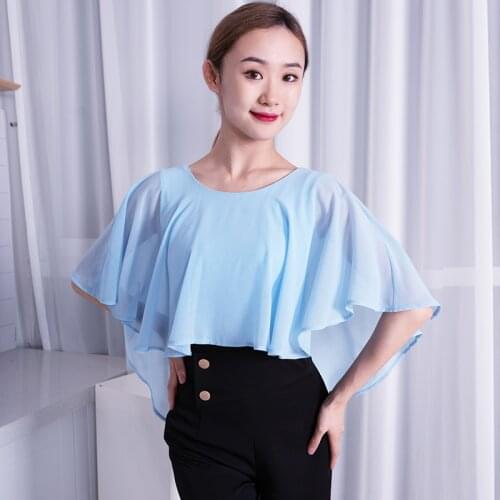 2021 Ballroom Dance Tops For Women Fairy Chiffon Latin Dance Practice Clothes Adult Dance Shirts Modern Waltz Dance Wear BL6433