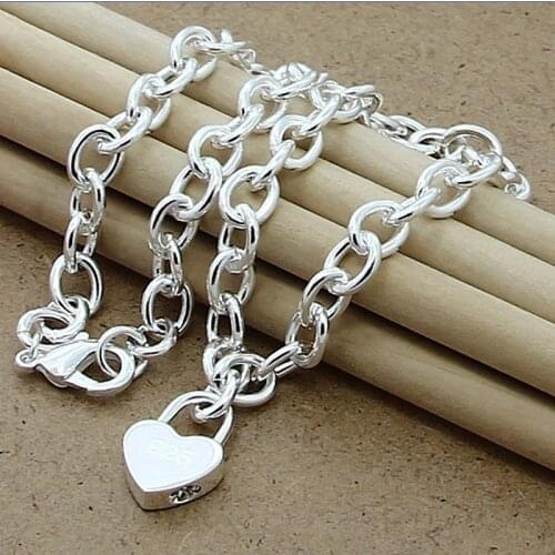 New Trendy Jewelry 925 Silver Necklace Cute Heart Lock Open Pendant Necklaces Women Birthday Party Gifts