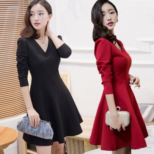 Dress vestidos women bodycon dress plus size vintage roupa feminina red black long sleeve dress autumn winter one piece