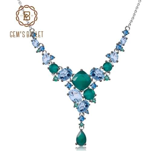GEMS BALLET Luxury 925 Sterling Silver Vintage Y-Necklace Mixed Color Natural Green Agate Topaz Necklace for Women Fine Jewelry