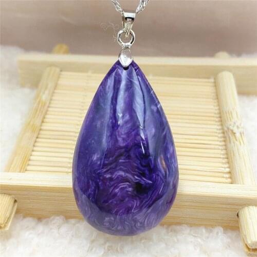 100% Natural Charoite Purple Women Water Drop Pendant 40x24x11mm From Russia Necklace Jewelry Fashion Bead AAAAA