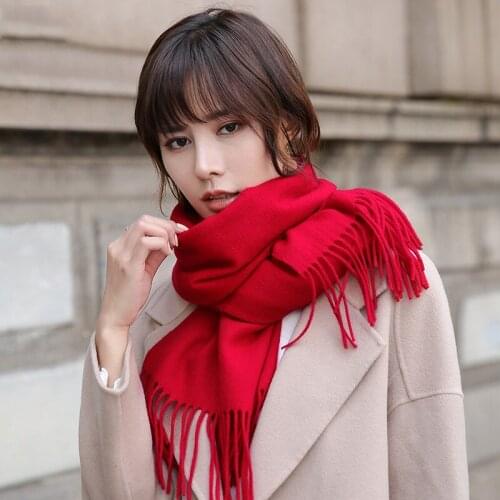 100% Wool Scarf Women Thicken Outdoor Warm Winter Scarves Red Echarpe Shawls Wrap Pashmina Luxury Tassels Cashmere Scarf Foulard