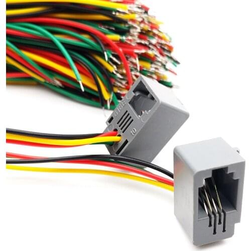 100pcs/lot 4 Pins RJ11 PCB Mounting Type RJ11 4P4C Modular Telephone Adaptors Connectors Jack with cable 616E-4P4C 150mm Length