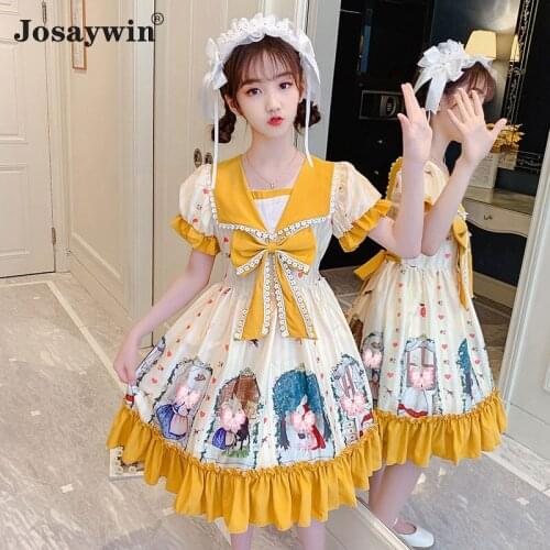 2021 Summer Dress for Girls Baby Wedding Dress Girl Short Sleeve Teenager Ball Gown Lace Sailor Collar Princess Party Vestidos