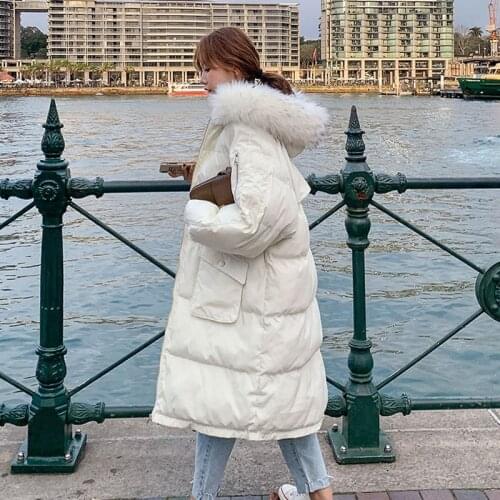 2021 Winter Korean Long Parka Women Fur Collar Thicken Cotton Padded Coats Warm Loose Outerwear Elegant Parkas Female LD2115