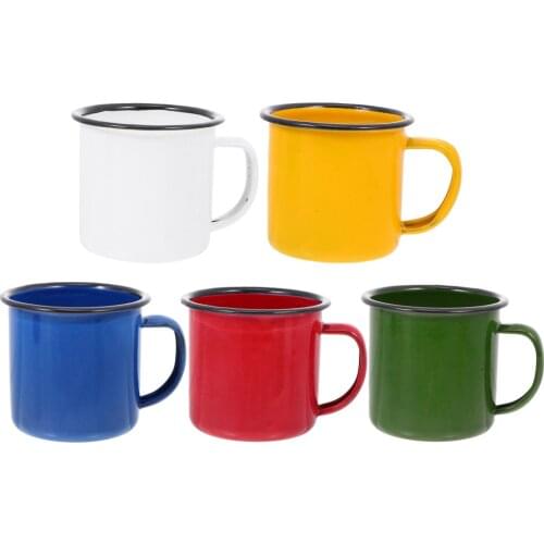 5pcs Vintage Enamel Mugs Home Practical Small Cups (Assorted Color)