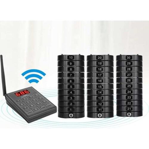 668-s Restaurant Wireless Calling System Queuing Buzzer with 30pcs Coaster Pagers and A Keypad 100-240V