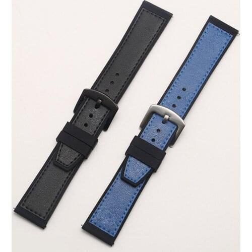 Smart watch accessories Genuine leather+Silicone watchband 20 22mm black blue bracelet For Huawei watch GT 2e Quick release