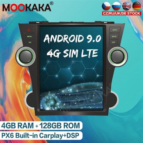 128G Tesla Screen Car Android Multimedia Radio Player For Toyota Highlander 2007 - 2012 2013 Autoradio Stereo GPS Navi Head Unit