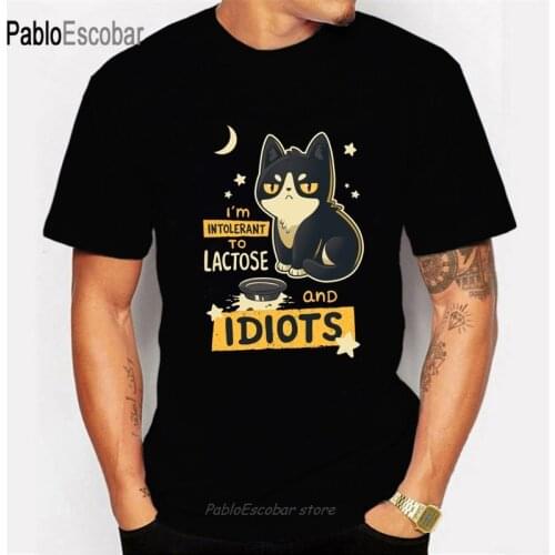 Intolerant Letter T Shirt Funny Cat Graphic Tees Men Hip Hop Tshirt Camiseta Hombre Short Sleeve Cartoon Streetwear T-Shirt