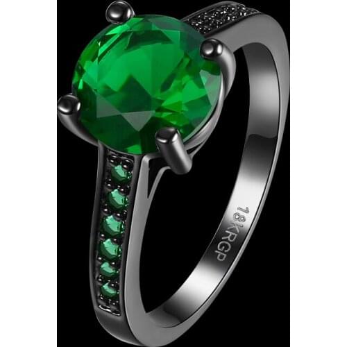 Exquisite jewelry Green Cubic Zirconia rings for Women Black Gun Ring size 6 7 8 AR2001