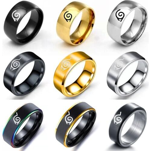 YWSHK 17 Models New Leaf Ring Konoha Uzumaki Symbal Logo Sign Sasuke Itachi Ninja Fashion Stainless Steel Anime Jewelry Cosplay