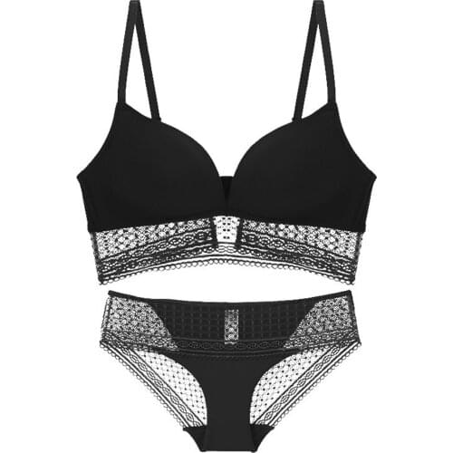 EFIOLY NT19A0056 Simple Women Bra Set Gathered Without Rims Underwear Set Sexy Hollow Deep V Bra And Panty Set