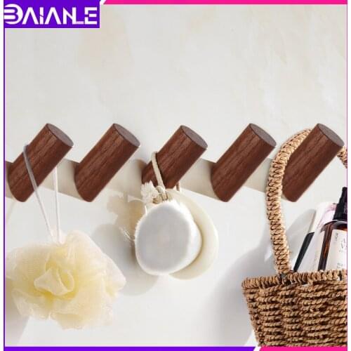 Robe Hook Wall Mounted Wood Coat Hooks Rack Natural Decorative Bathroom Hook for Towels Key Bag Caddy Clothes Hanging Hanger